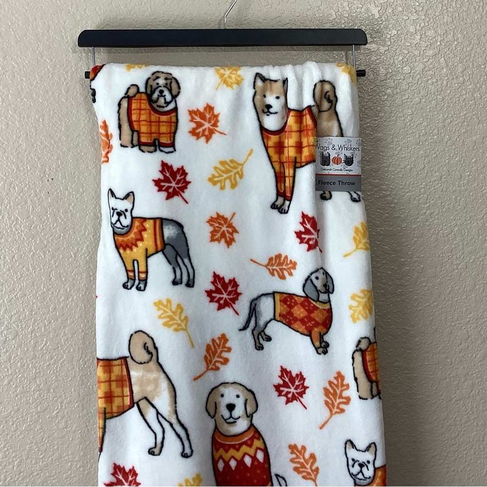 Deborah Connolly Designs Fall Dogs in Colorful Sweaters Fleece Throw